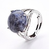 Adjustable Natural Sodalite Finger Rings RJEW-F075-01D-4