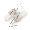 Natural Quartz Crystal Bullet with Flower Dangle Earrings EJEW-G300-02P-05-3