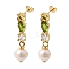 Round Brass Micro Pave Cubic Zirconia Dangle Stud Earrings EJEW-L311-01G-02-4