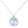 Steel Blue Glass Flat Round & Alloy Pendant Necklace NJEW-JN04453-01-1