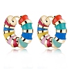 Enamel Striped Thick Hoop Earrings JE1110A-1