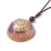 Natural Mixed Gemstone Half Round with Shell Pendant Necklace NJEW-C031-03B-3