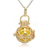 Golden Tone Brass Hollow Round Cage Pendants KK-J235-08G-1