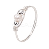 Copper Wire Wrapped Natural Cultured Freshwater Pearl Beads Finger Rings for Women RJEW-JR00775-02-1