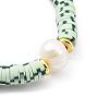 Adjustable Natural Pearl & Polymer Clay Disc Braided Beaded Bracelet for Women BJEW-O187-06-2