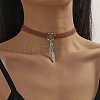 Bohemian Style Alloy Feather with Synthetic Turquoise Pendant Choker Necklaces for Women NJEW-G158-01B-1