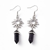 Synthetic Blue Goldstone Bullet with Sun Dangle Earrings EJEW-I276-01P-13-2