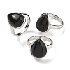 Natural Obsidian Teardrop Adjustable Rings RJEW-K371-08S-08-1
