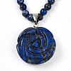 Natural Lapis Lazuli 4.5mm Round Beaded Flower Pendant Necklaces NJEW-T016-04C-4