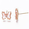 Cubic Zirconia Butterfly Stud Earrings with Glass KK-S365-003-4