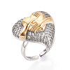 Brass Micro Pave Cubic Zirconia Adjustable Open Cuff Rings for Women RJEW-N051-05GP-1