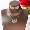 Brass Rhinestone Hollow Crescent Moon Pendant Necklace & Stud Earrings Sets with Synthetic Turquoise and Imitation Pearl LX5909-4