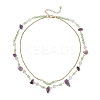 Natural Amethyst Chip & Glass & 304 Stainless Steel Handmade Link Chain Double Layer Necklaces for Women NJEW-JN05363-02-4