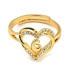 Heart with Letter Rack Plating Brass Micro Pave Clear Cubic Zirconia Adjustable Rings for Women RJEW-I105-01G-G-2