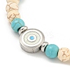 Evil Eye 304 Stainless Steel & Two Tone Synthetic Turquoise Round Beaded Bracelets for Women BJEW-G717-08P-2