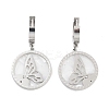 Left and Right Flat Round with Butterfly 304 Stainless Steel Shell Dangle Earrings EJEW-L283-071P-1
