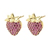 Brass Cubic Zirconia Strawberry Stud Earrings EJEW-L301-01G-4