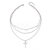 304 Stainless Steel Religion Cross Pendant 3 Layer Necklaces for Women NJEW-JN05480-4
