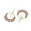 Butterfly & Ring Freshwater Shell & Glass Seed Beads Dangle Earrings EJEW-MZ00163-4