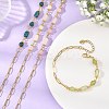 Natural Mixed Stone Round Column Beaded Chain Bracelets with 304 Stainless Steel Paperclip Chains BJEW-JB14298-1