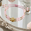 Metal Medals & Natural Rose Quartz Beaded Adjustable Bracelets YO1072-2