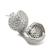 Round Shape Brass Micro Pave Clear Cubic Zirconia Stud Earrings EJEW-Q785-11P-2