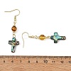 Cross Natural Amber & Abalone Shell/Paua Shell Dangle Earrings EJEW-JE07359-5