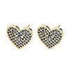 Heart Brass Micro Pave Cubic Zirconia Stud Earrings EJEW-H178-01G-02-4