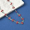 304 Stainless Steel Enamel Red Cherry Link Chain Necklaces for Women NJEW-K249-23G-2