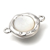 Brass Pave Natural White Shell Flat Round Connector Charms KK-K388-79P-2