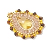 Natural Tiger Eye Faceted Round and Glass Seed Beaded Pendants PALLOY-MZ01218-03-3