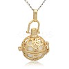 Golden Tone Brass Hollow Round Cage Pendants KK-J226-02G-1