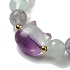 Round & Cat Head Natural Fluorite Beaded Stretch Bracelets for Women BJEW-K251-03E-3