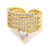 Rack Plating Brass Micro Pave Cubic Zirconia Heart Open Cuff Ring for Women RJEW-C082-06G-2