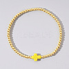 Cross Synthetic Turquoise & Round Brass Beaded Stretch Bracelets VG5379-4-1