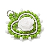 Glass Seed Beaded Heart with Rose Pendants PALLOY-MZ01030-01-3