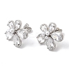 Flower Brass Micro Pave Clear Cubic Zirconia Stud Earrings EJEW-P333-02P-4