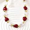 Brass & ABS Imitation Pearl Heart and Round Beaded Necklaces for Women NJEW-D314-11B-G-1