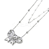 304 Stainless Steel & Plastic Imitation Pearl Double Layer Bowknot Pendant Necklaces NJEW-I129-03P-1