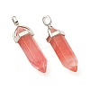 2Pcs Cherry Quartz Glass Double Terminal Pointed Pendants G-YW0002-03-3