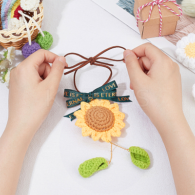 Crochet Sunflower Leaf Bowknot Hanging Pendant Decorations HJEW-WH0043-37G-1