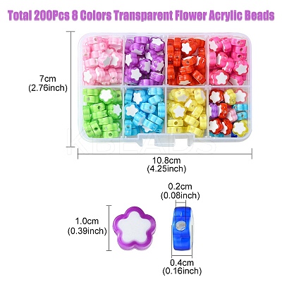 200Pcs 8 Colors Transparent Flower Acrylic Beads TACR-YW0001-91-1