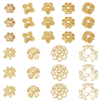 54Pcs 9 Styles Brass Bead Caps KK-TA0003-43-1