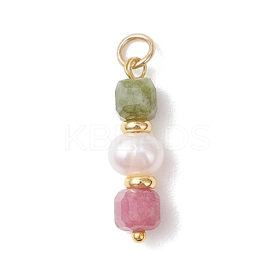 Natural Colorful Tourmaline Faceted Cube and Cultured Freshwater Pearl Potato Pendants PALLOY-JF04970-1