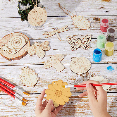 40 Sets 8 Style Unfinished Wood Pendant Decorations WOOD-GF0001-82-1