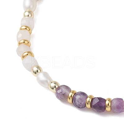 Natural Rose Quartz & Natural AmethystCube Beaded Stretch Bracelets for Women BJEW-JB13390-01-1