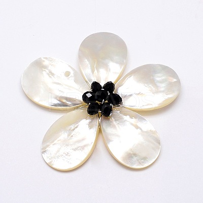 Natural White Shell Mother of Pearl Shell Flower Big Pendants SSHEL-J032MS-08-1