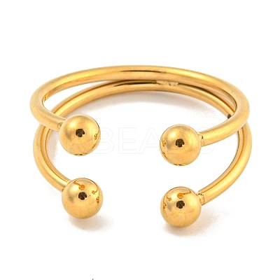 Ion Plating(IP) Round Ball 304 Stainless Steel Open Cuff Finger Rings for Women RJEW-P114-11G-1