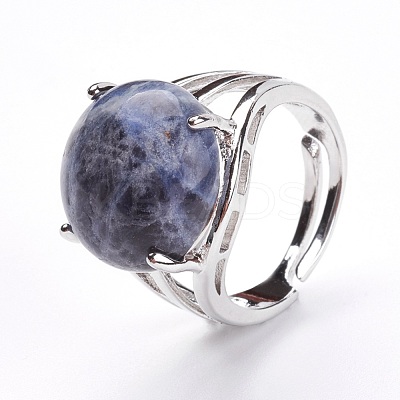 Adjustable Natural Sodalite Finger Rings RJEW-F075-01D-1