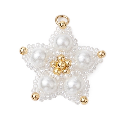 Glass Seed Beaded Star Pendants PALLOY-MZ00524-02-1